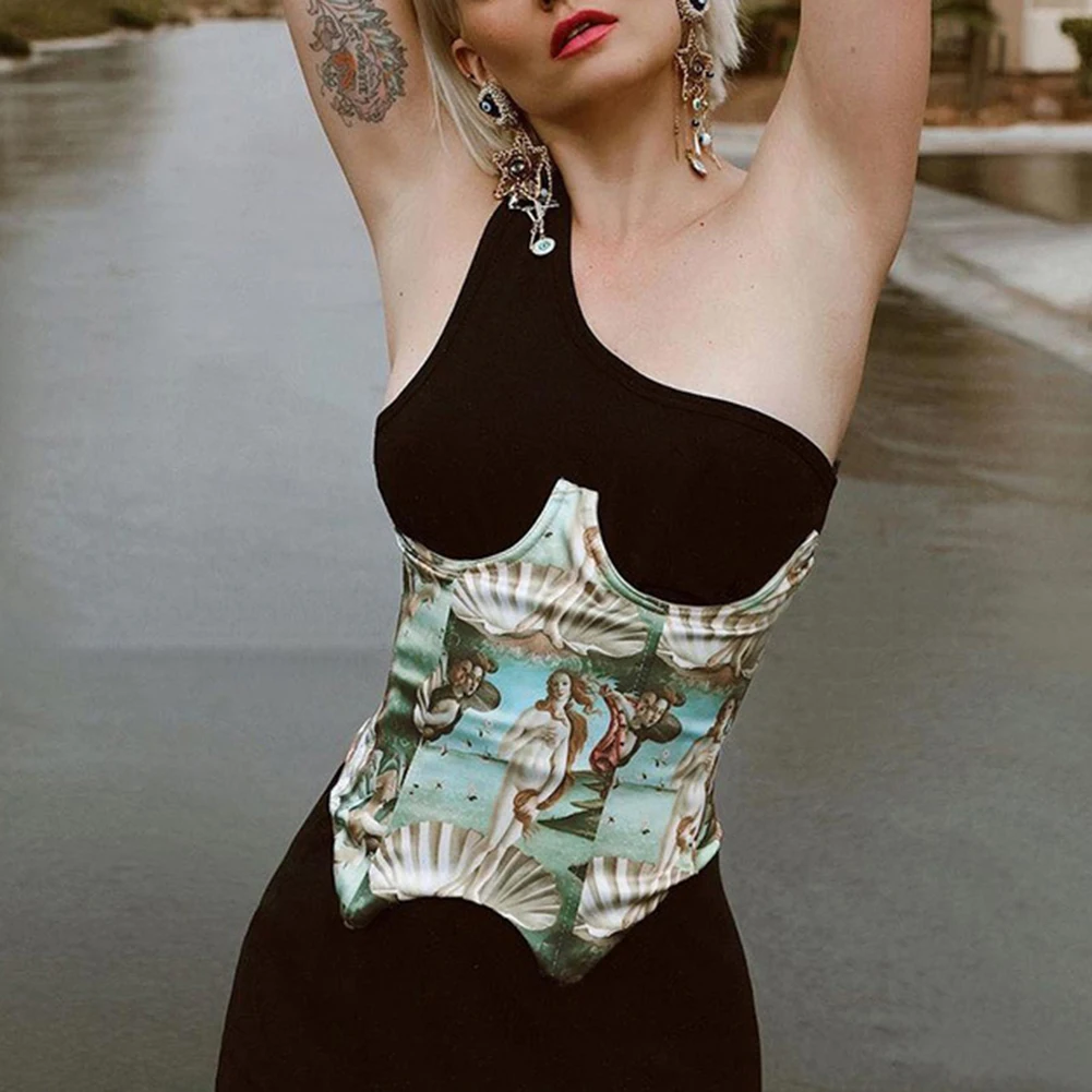 

Summer Vintage Y2k Corset Crop Top Women Sleeveless Backless Print Bustier Slim Green Sexy Tops Tank 90s Fashion 2021