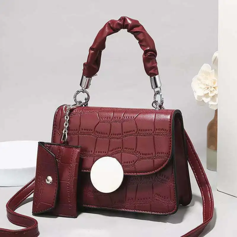 

Women 2021 Crocodile Pattern Portable Small Square Bag Simple Solid Color Shoulder Bag Ladies Luxury Designer Messenger Bag