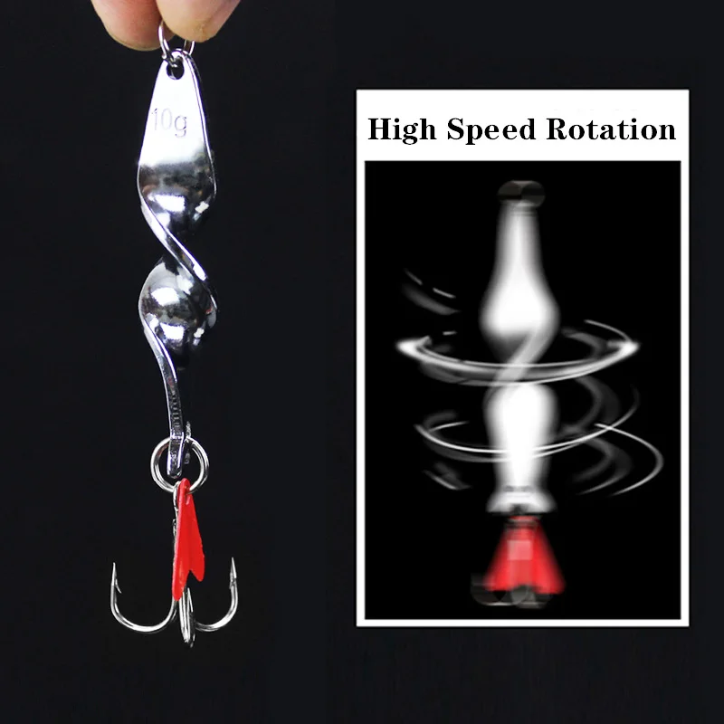 1Pcs Rotating Silver Metal Spinner Spoon Fishing Lures 10g 14g 21g 28g Artificial Baits For Trout Pike Pesca Treble Hook Tackle