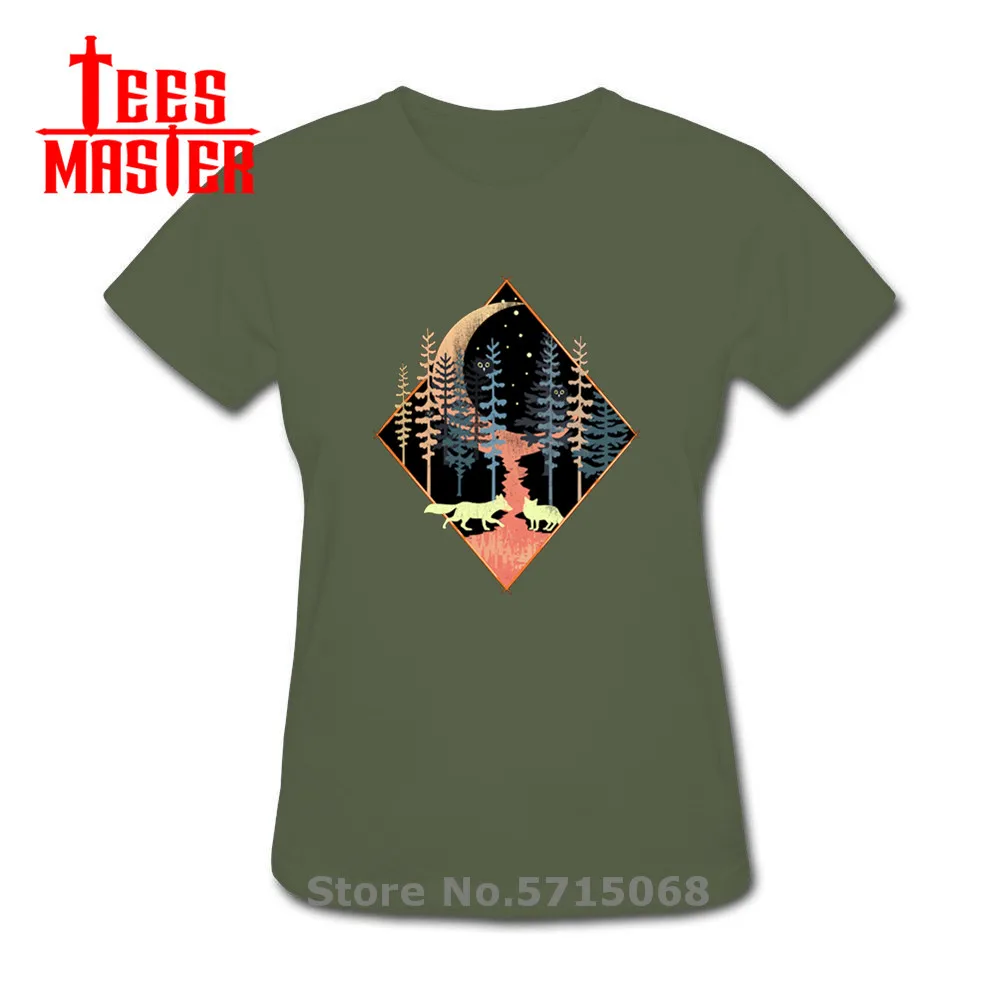Женская хлопковая Футболка с изображением ночных деревьев лесных гор лунных Лис