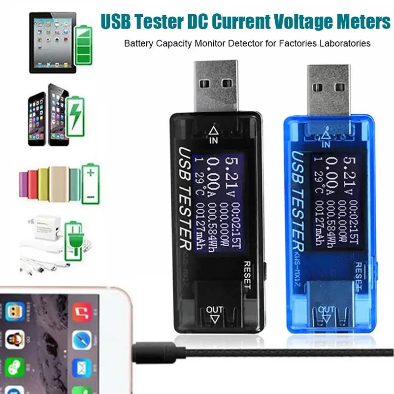 

USB Tester DC Current Voltage Meters Battery Capacity Monitor Detector For Factories Laboratories Black