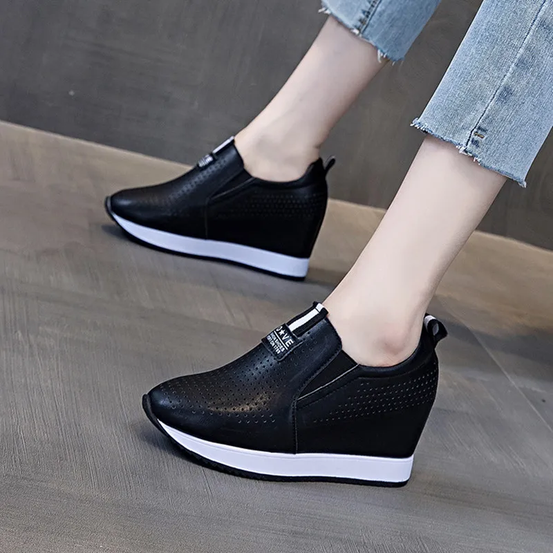 Wedges for Women Loafer Shoes Platform Sneaker Women White Black Hidden Heel Leather Casual Shoes Women Chunky Sneakers Femme