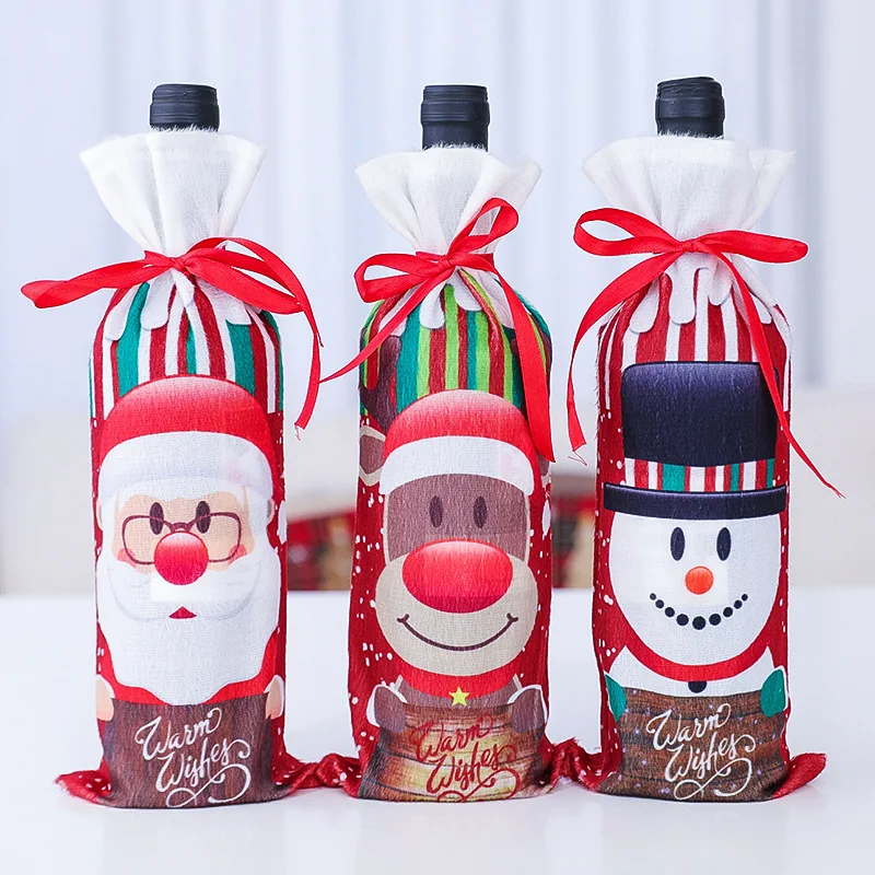 2020 New Wine Champagne Bottle Cover Cloth Cartoon Snowman Old Man Home Party Drawstring Pouch Christmas Decor | Дом и сад