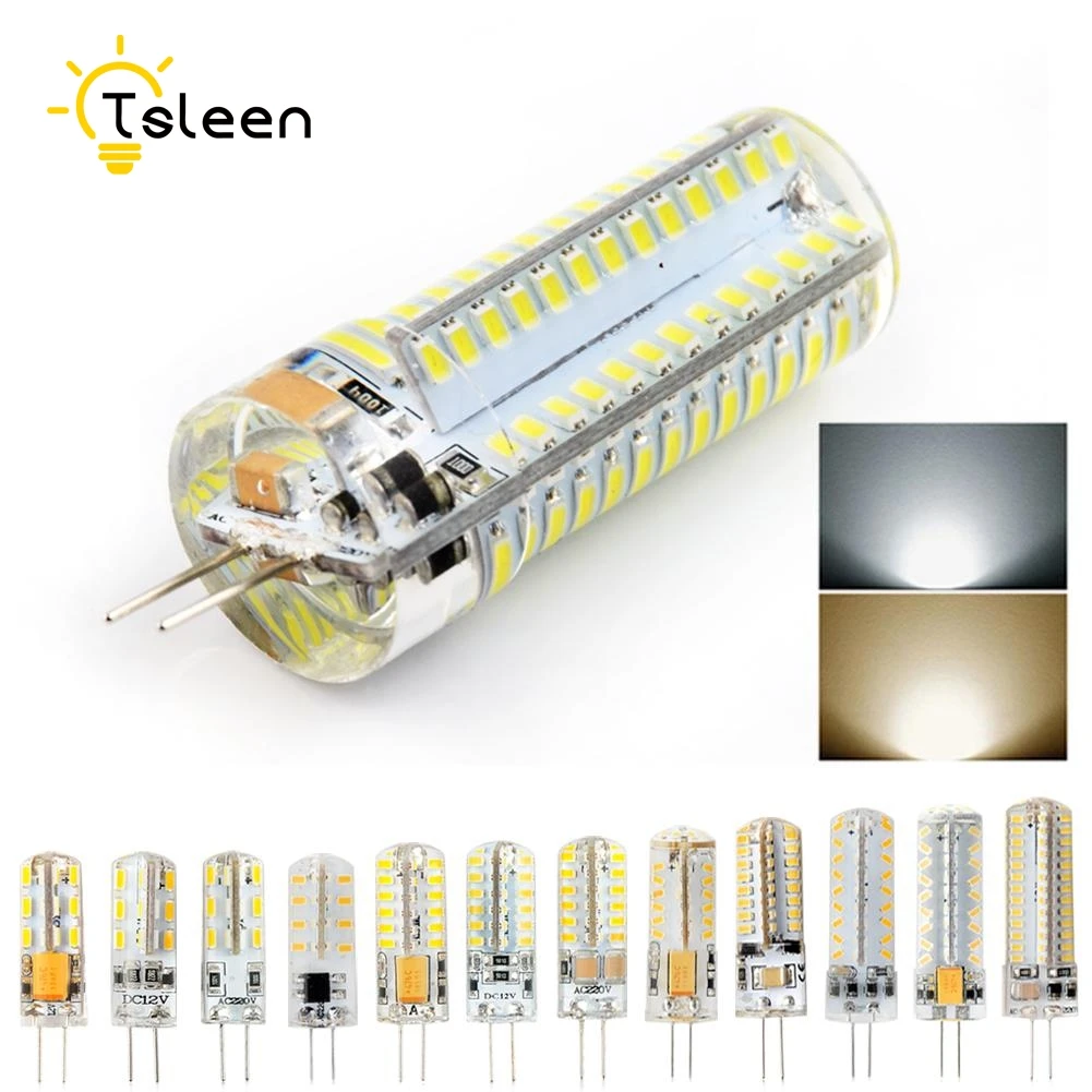 Недорогая Светодиодная лампа-кукуруза G4 3014 SMD лампа AC DC 12V 220V супер яркая 3 5 6 8 9W