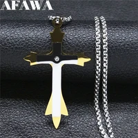 stainless steel christian cross necklace chain religious belief gold color pendant necklace jewelry cruz colgante n9527s05