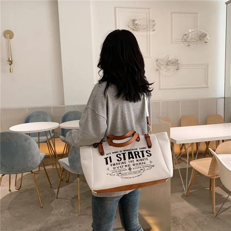 Новинка 2021 женская сумка тоут модная большая Холщовая Сумка с надписью