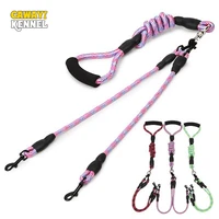 cawayi kennel nylon soft pet dogs two heads leashes traction rope removable leash training walking leads for dog pet supplies