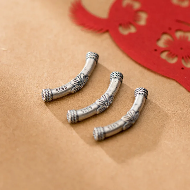 MEETSOFT 100% Серебряный Рельефный цветок сливы резной узор из бисера винтажный