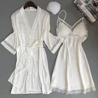 Халат-кимоно Женский из вискозы, пикантный белый свадебный комплект с халатом для невесты и подружки невесты, одежда для сна с кружевной отделкой, Повседневная Домашняя одежда, ночное белье
