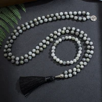 8mm natural white labradorite mala necklace meditation yoga spirit jewelry sets 108 japamala men and women tree of life rosary