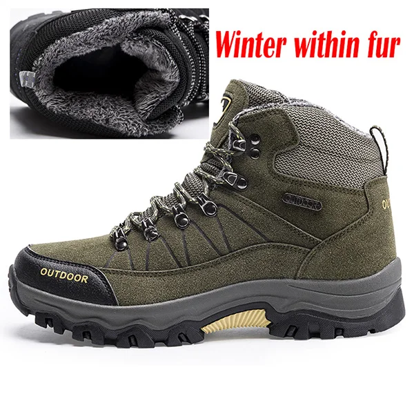 Winter army green Очень теплые мужские зимние ботинки; качественные мужские ботинки из замши; плюшевые зимние ботинки на меху; зимняя обувь для мужчин; уличные ботинки; обувь - Цвет: Winter army green