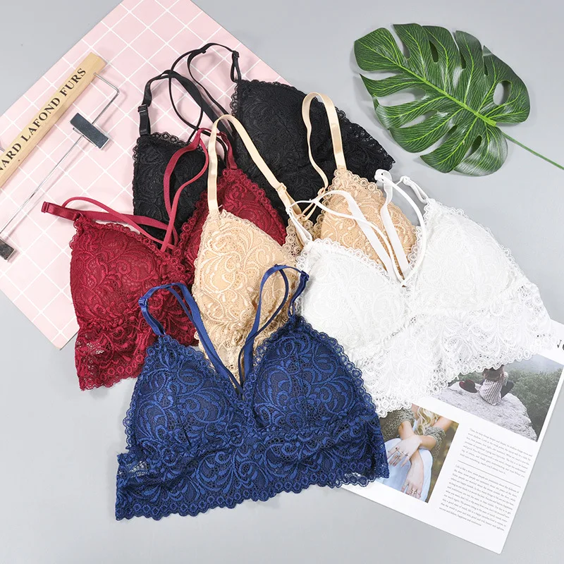

Lace Floral Hollow Bras for Women Triangle Cup Seamless Push Up Brassiere Female Tops Sexy Lingerie Padding Bralette Femme