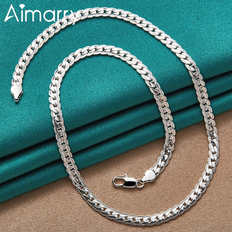 

Aimarry 925 Sterling Silver Fashion Jewellery 18/20/24 Inch Side Chain Necklace For Charm Men Women Party Wedding Classic Gift