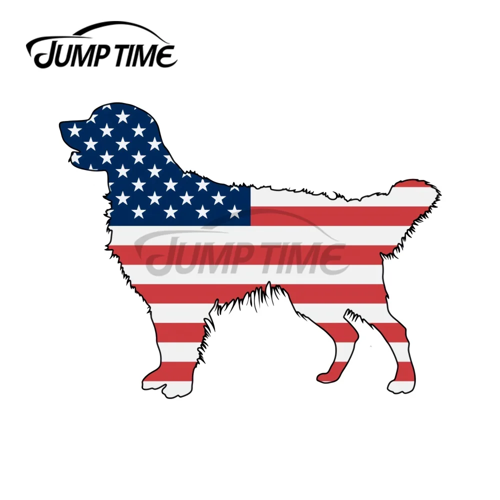 JumpTime 13x10,2 см, золотой ретривер, собака, США, американский флаг, наклейка, холодильник, устойчивые к царапинам автомобильные наклейки, виниловая пленка для автомобиля на окна