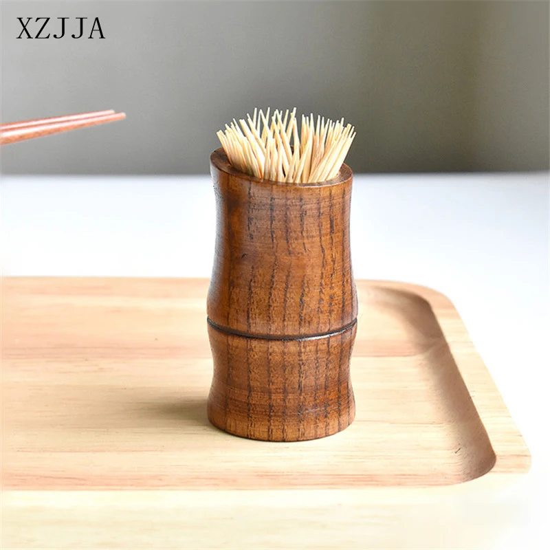 

XZJJA 7.5*4cm Natural Jujube Wood Toothpick Storage Box Home Kitchen Decoration Accessories Cylinder Tooth Pick Holder Container