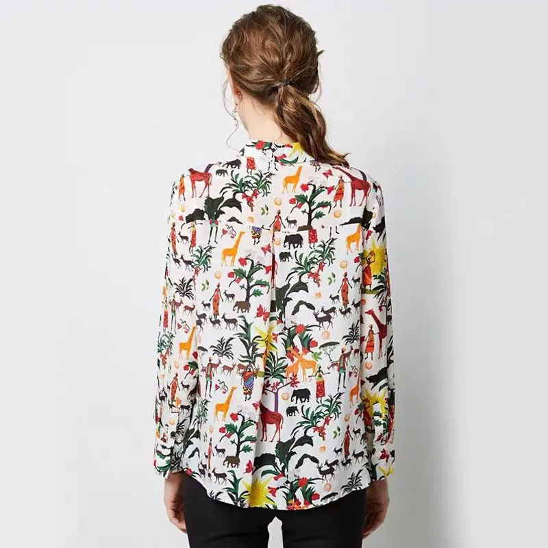 Женская винтажная блузка с длинным рукавом и цветочным принтом рубашка