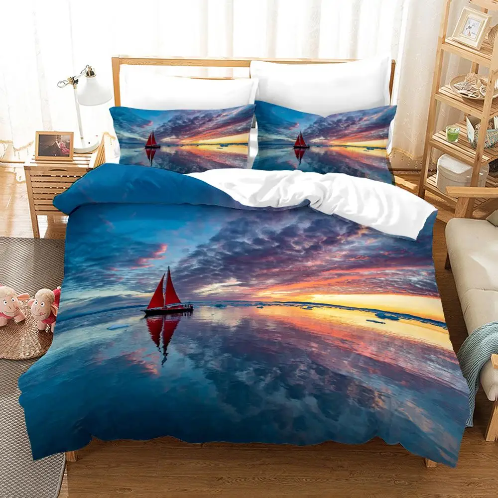 Duvet Cover Sailing Boat Ocean 3D Printed Bedding Set Quilt Pillowcase Single Twin Double Queen King Home Textile | Дом и сад