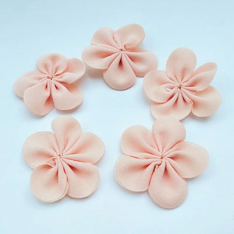 color 02 HL 10 шт. 35 мм шифон пять лепестков цветок DIY аппликации ручной работы Цветы украшения для волос Garament Свадебные украшения - Цвет: color 02