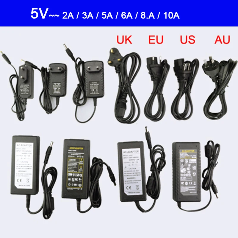 AC100-240V постоянного тока 5 В 12 24 Питание 1A 2A 3A 4A 5V 6A 8A 10A светодиодный трансформатор