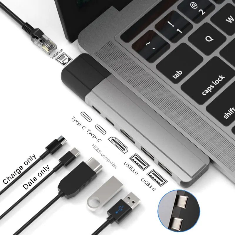 Mosible Тип USB C концентратор с HDMI Совместимость Rj45 1000 м док станция для PD данных Порты