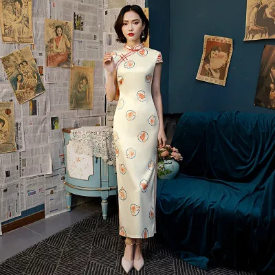 5507-light yellow 13 цветов плюс размер 4XL китайские платья Чонсам современное длинное женское шелковое платье Ципао в китайском стиле элегантное традиционное платье - Цвет: 5507-light yellow
