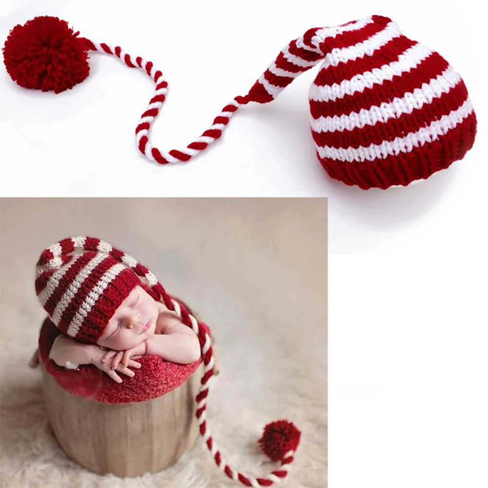 Unisex Infant Baby Knitted Long Tail Hat Cute Hand-woven Knit Cap Photography Props for Boys Girls Christmas