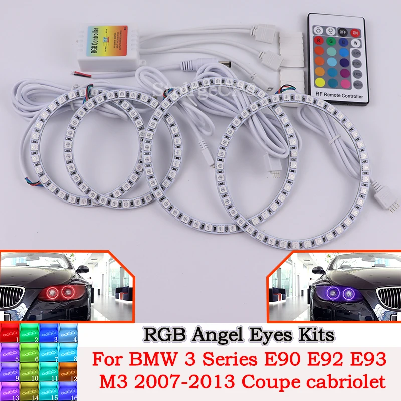 

DRL Angel Eyes LED RGB CCFL SMD headlight 4 ring set For BMW 3 Series E90 E92 E93 M3 2007-2013 Coupe cabriolet car accessories