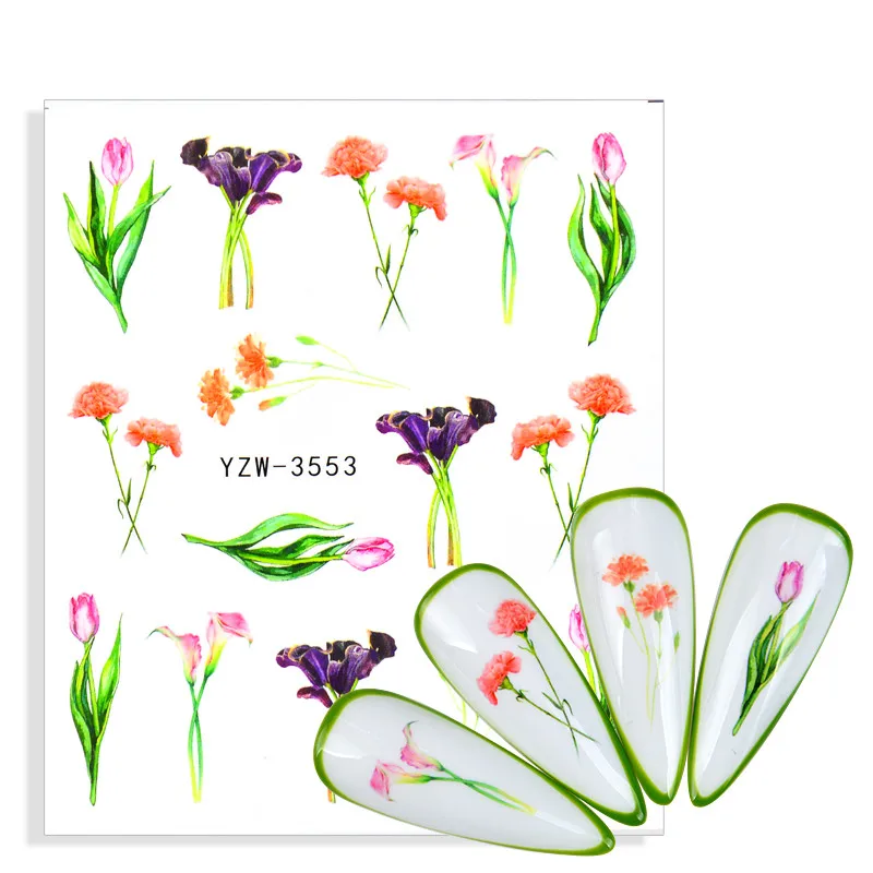 

Green Simple 3D Nail Stickers Flower Leaves Geometric Lines Transfer Water Sliders Manicures for Nail Art Decoration Decals