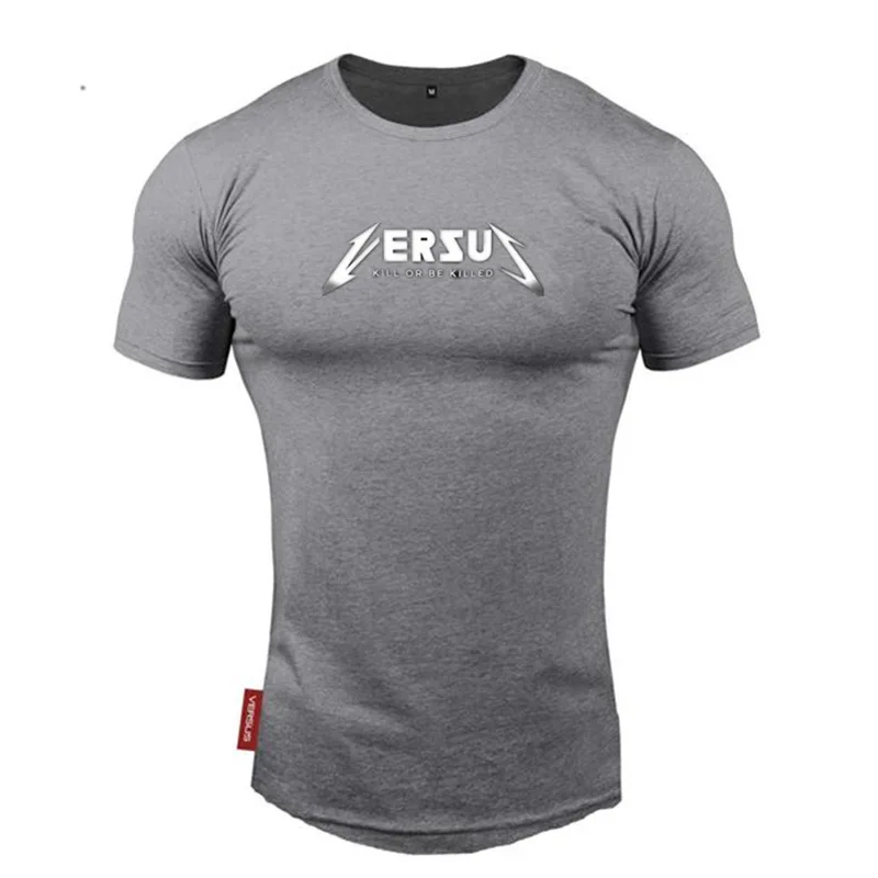 

New Men Running Sport Skinny Short Tee Shirt Male Gyms Fitness Bodybuilding Workout Black Tops Compression Quick dry T-shirt