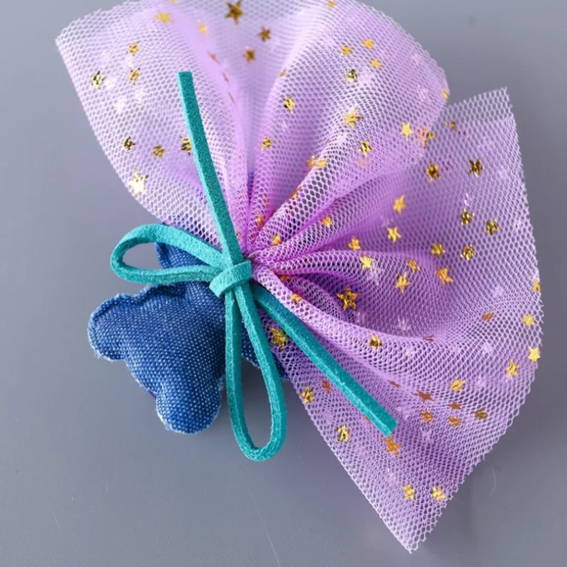 Милые детские заколки в Корейском стиле виде медведя из сетчатой ткани заколка