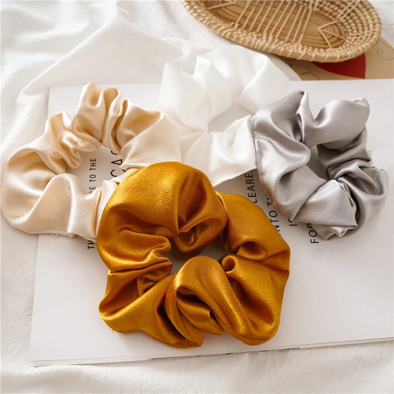 

Women Faux Silk Solid Scrunchies Lady Simple Elastic Headbands Satin Hairband Girls Scrunchy hair tie Hair Rope Hair Accessories