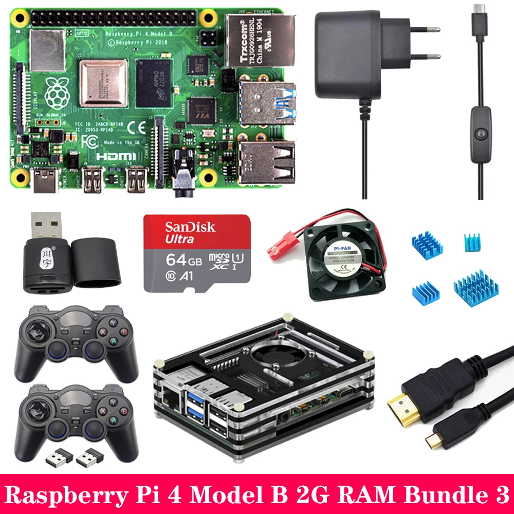 Raspberry Pi 4 2GB 4GB ram игровой комплект с usb-геймпад джойстик акриловый чехол sd-карта блок питания для Raspberry Pi 4 Модель B Pi 4B - Комплект: Комплект 3