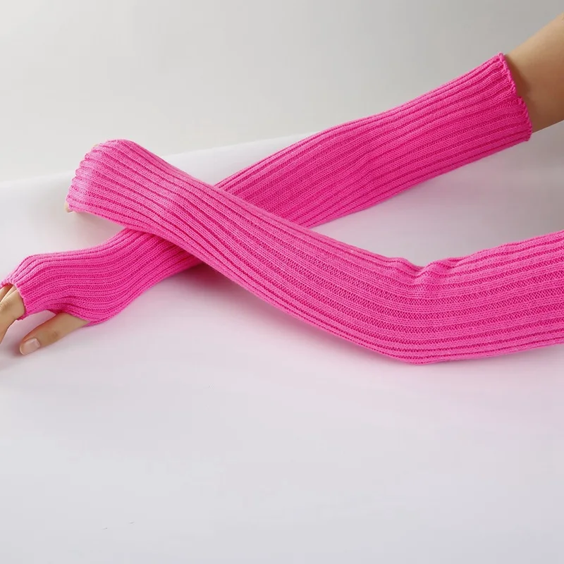 Новые длинные перчатки без пальцев женские зимние теплые вязаные рукава для рук