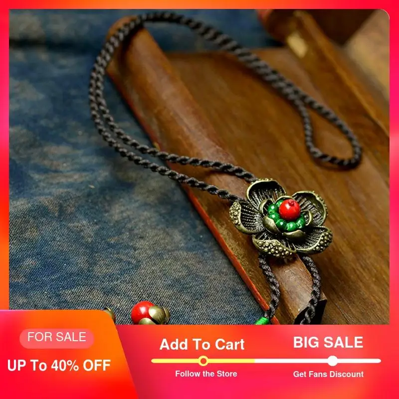 Длинное винтажное женское ожерелье макси с подвеской в виде бронзового цветка