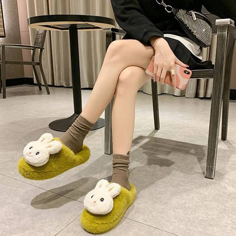 

2020 Autumn and Winter Slippers Korean Cartoon Plush Slipper Flat Home Non-slip Shoes Warm Baotou Cotton Slippers