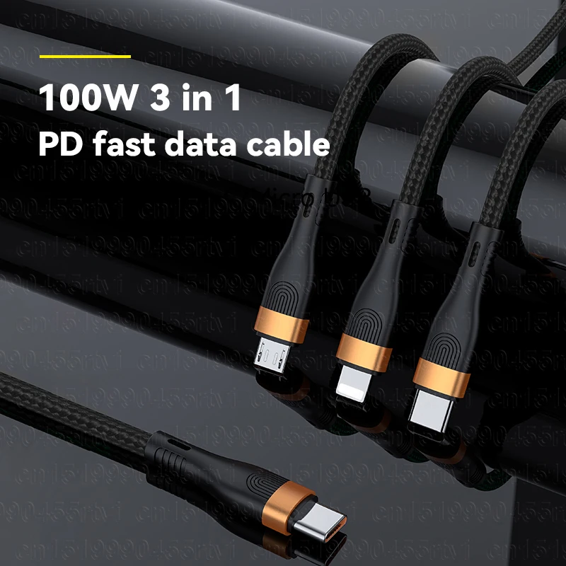 Кабель PD USB C 3 в 1 для iPhone 13 12 100 Вт кабель QC4.0 0 быстрой зарядки Micro Type-C Macbook Pro Samsung Xiaomi