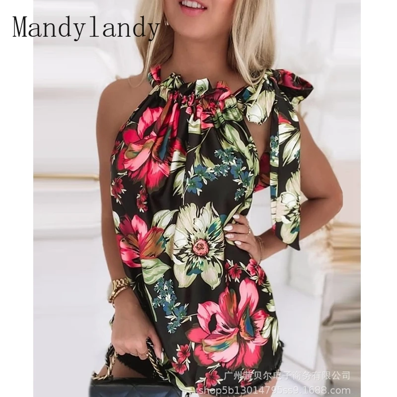 

Женский пикантный жилет Mandylandy с цветочным принтом, плиссированный жилет с круглым вырезом, летняя Модная приталенная безрукавка на шнуровк...