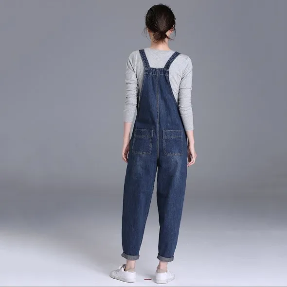 

Women Jeans Jumpsuits Loose Strap Rompers Casual Long Trousers Denim Overalls Fashion Suspenders Pants Black Blue Plus Size 6XL