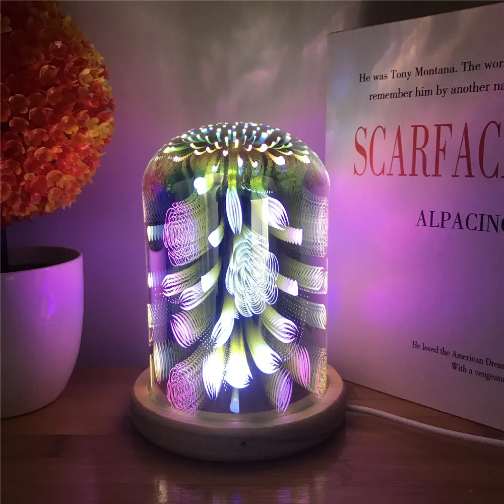 3D светящийся ночник цветной стеклянный абажур из цельного дерева LED-USB прикроватная атмосфера для дома спальни декоративная бутылка праздничные подарки - Испускаемый цвет: Rose