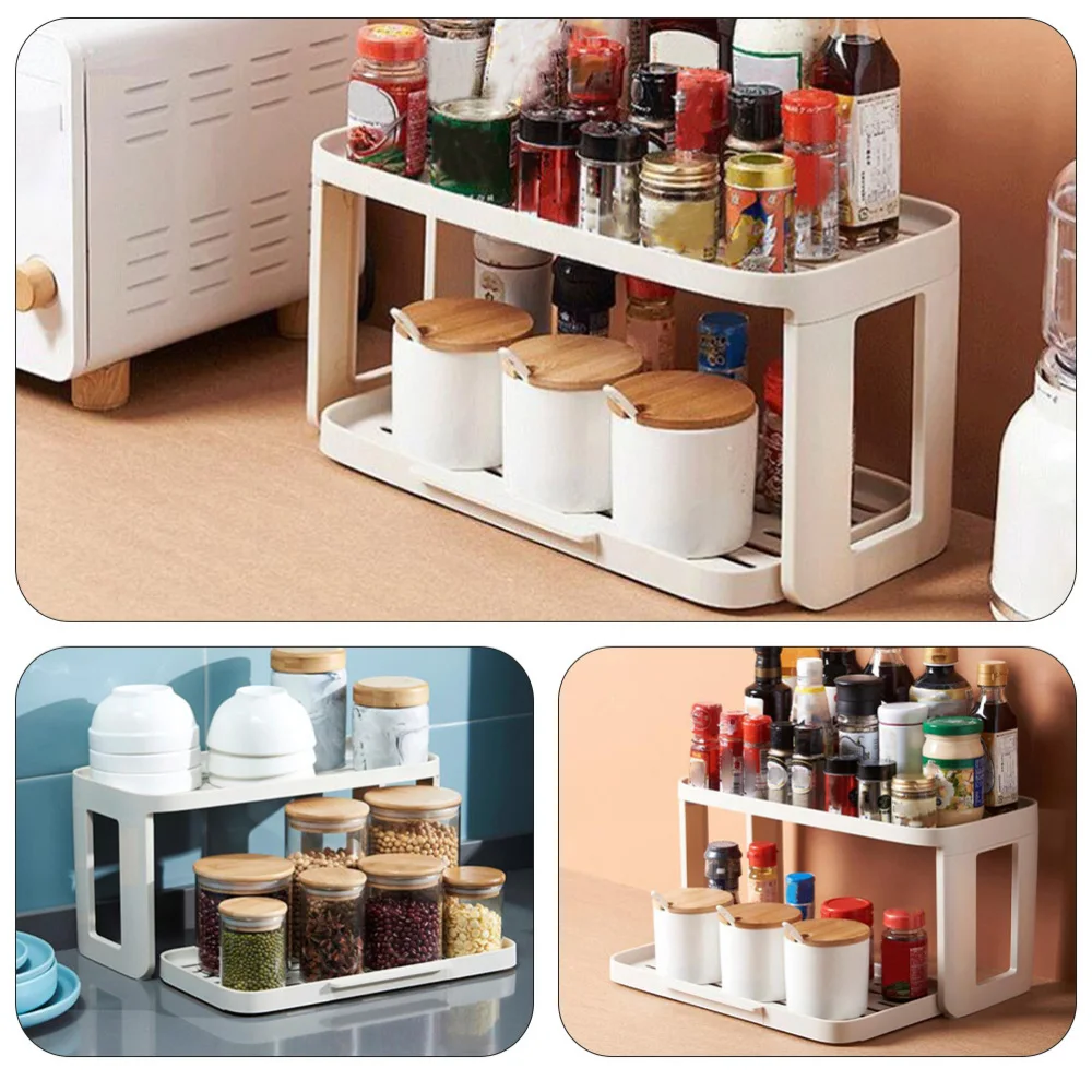 

Seasoning Storage Rack Spice Bottle Rack Kitchen Storage Shelf (Beige White)