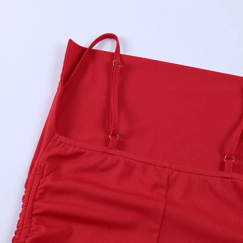 

Women Summer Suspender Party Club Short Dress Fashion Solid Color Asymmetric Drawstring High Waist Bodycon Slim Tight Dress