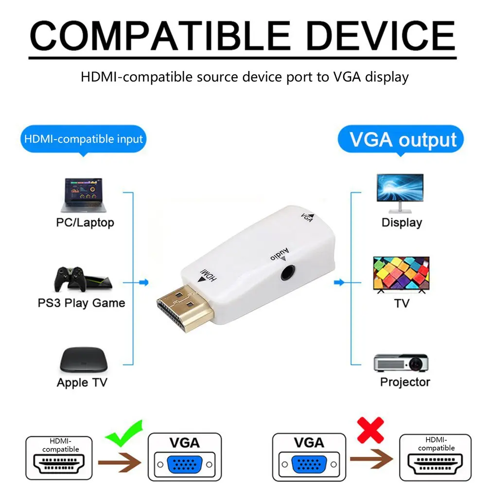 Переходник с HDMI на VGA штырь-гнездо аудиокабель высокого разрешения 1080P