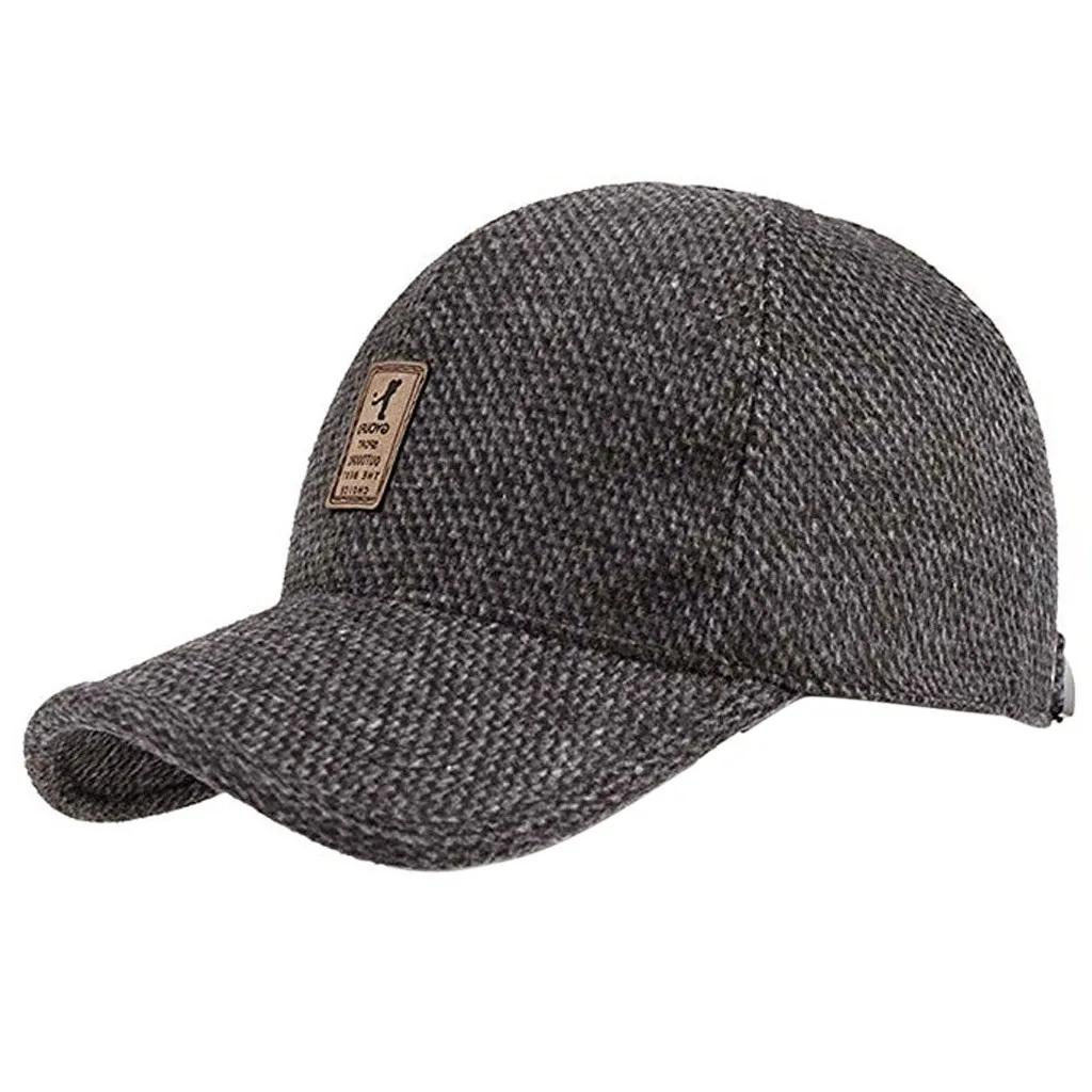 

2020 Men Warm Spring Baseball Cap Hat Men Black Solid Bone Baseball Mens Summer Hats Ear Flaps Outdoor Running Cotton Cap