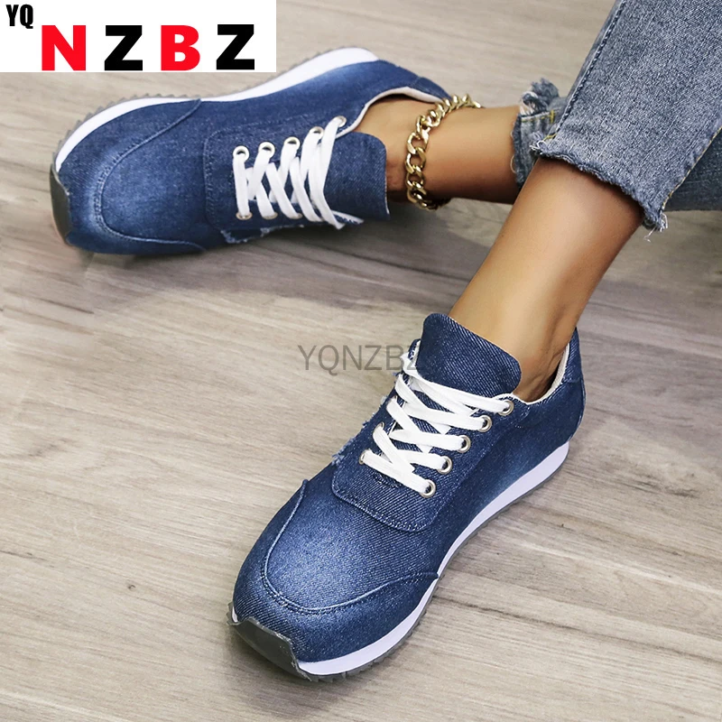 

Women Wedge Shoes Summer Autumn Casual Canvas Sneakers Breathable Platform Sneakers Meddle Heel Pointed Toe Air Mesh cowboy Shoe