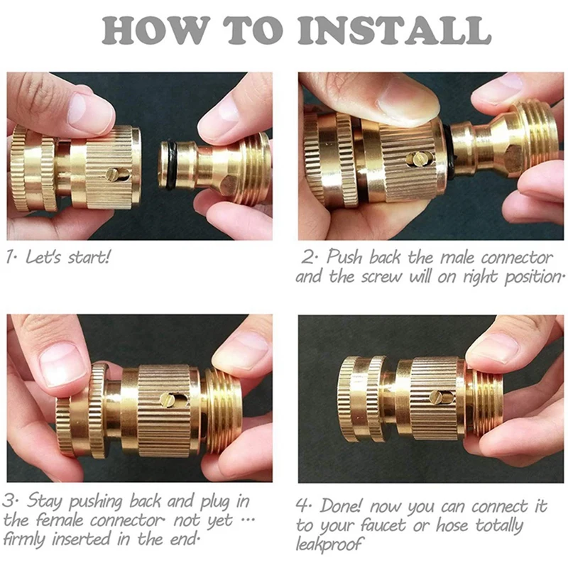 

2 Set Quick Coupling for Garden Hose Brass Connector for Quick Coupling for Garden Hose 3/4 Inch Water Hose Connections