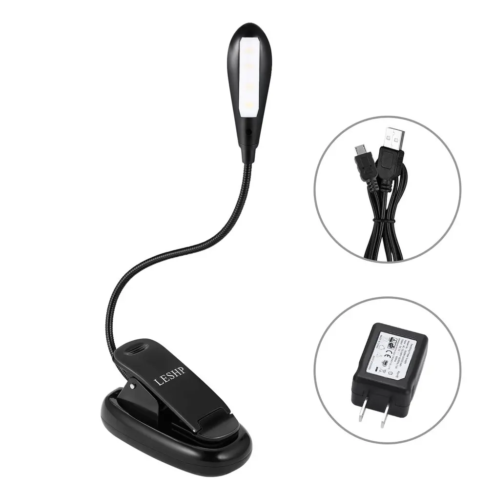 Перезаряжасветильник настольная лампа Leshp с 4 светодиодами для чтения/прослушивания музыки Гибкая