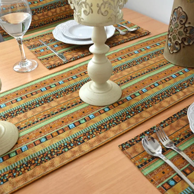 

Bronzing fabric stripes table runners bed flags tassels cotton and linen Southeast Asian ethnic style