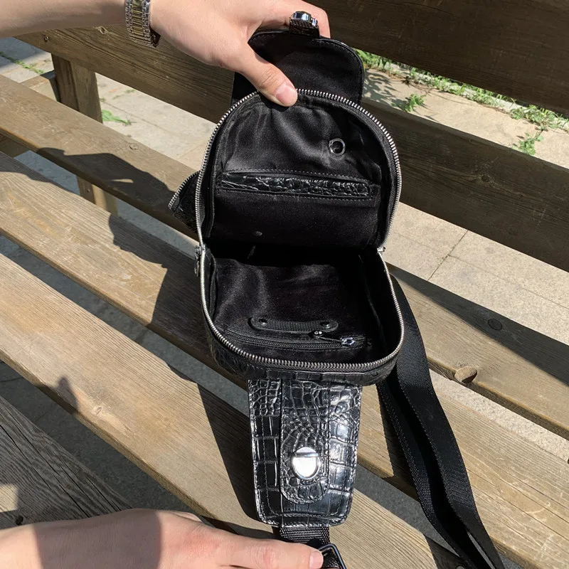 

Kaisiludi 2020 new crocodile leather man bag chest bag leisure business shoulder bag fashion man multi-purpose messenger bag