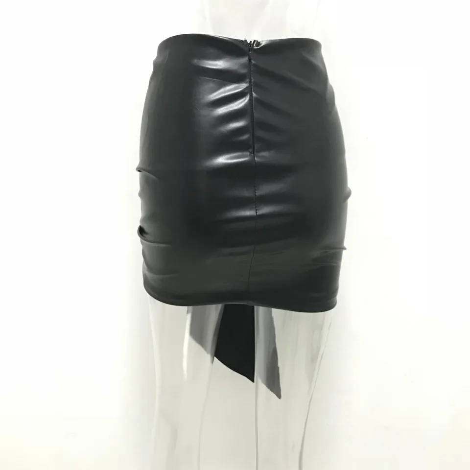 DEAT 2021 Осенняя искусственная кожа черная сексуальная высокая талия тонкая