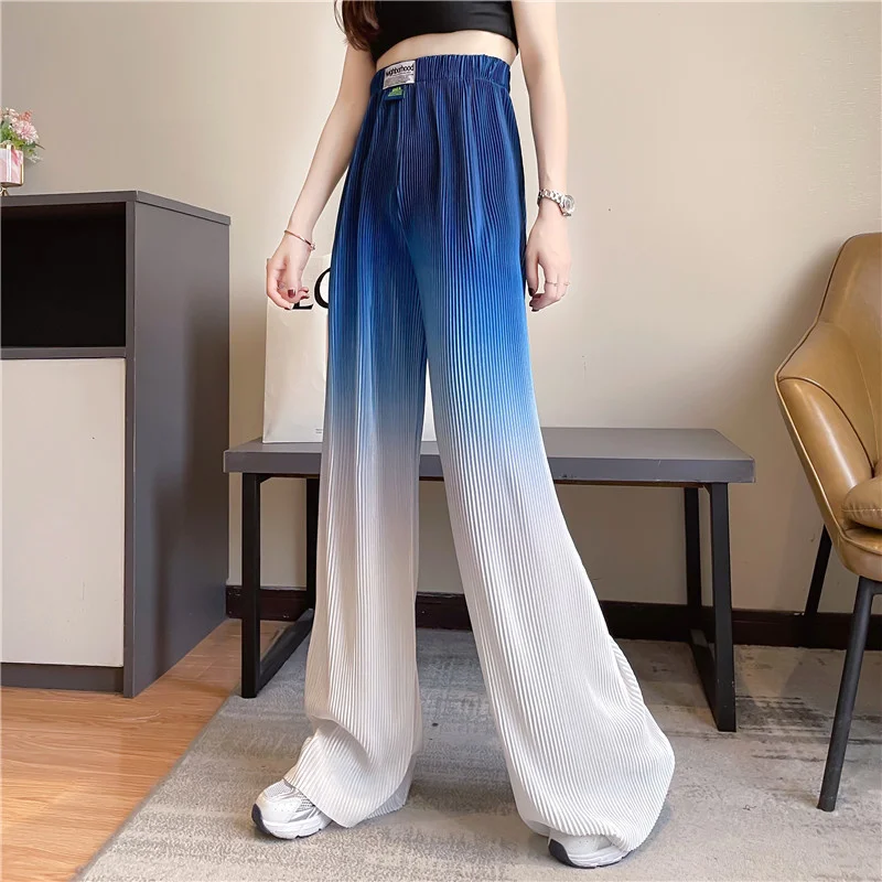 

High Waist Gradient Color Wide-Leg Pants Women's Summer Thin Western Style All-Matching Internet Celebrity Ice Silk Mop Pants